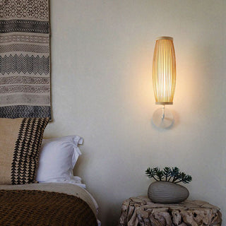 Muto Retro LED Vägglampa Inomhus Brunt Bambu Vardagsrum